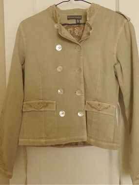 Vintage-Inspired Double-Breasted Tan Blazer by Trina Turk